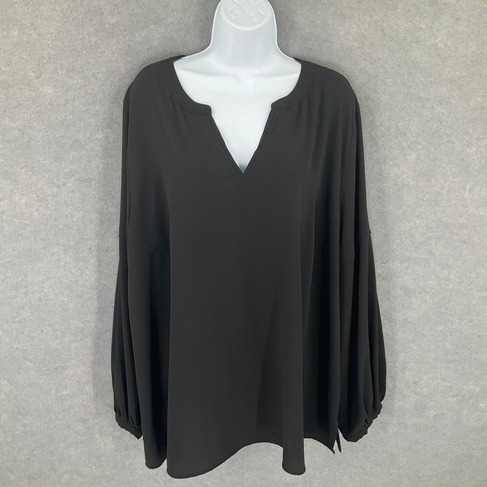 Vince Camuto Womens 3X Black Blouse Long Sleeve V Neck Relaxed Fit Flowy Top